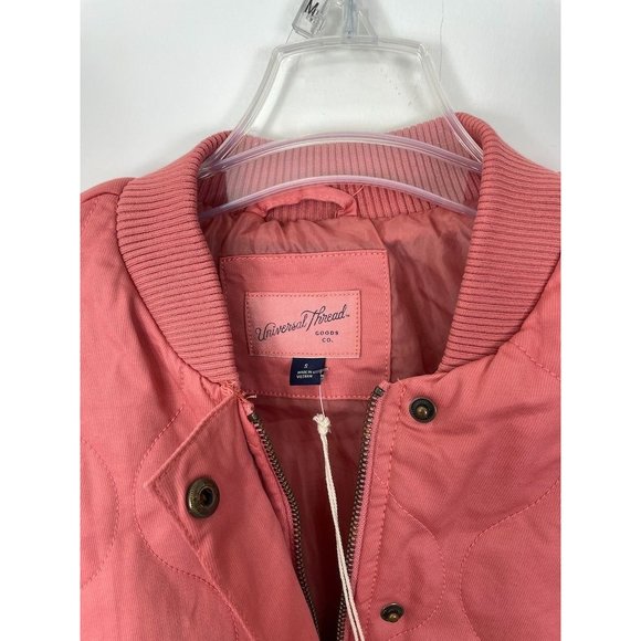 Universal Thread Women's Bomber Jacket Small Pink Zip Puffer Quilted Pockets New - Picture 8 of 11